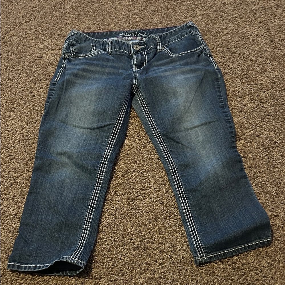 Maurices Dark Blue Cropped Jeans with White Contrast Stitching
